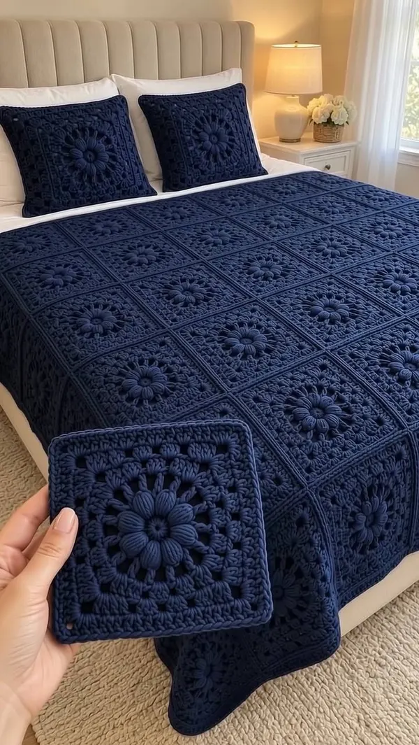 Flower Granny Square Bedspread Crochet Pattern