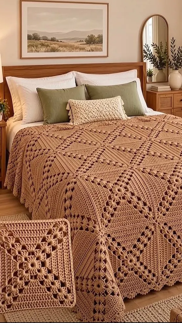 Caramel Lattice Puff Stitch Blanket Crochet Pattern (Free Bedspread & Throw)