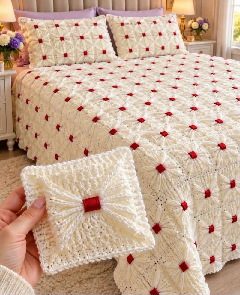 Ruby Knot Starburst Squares: Free Crochet Bedspread Pattern (Easy)
