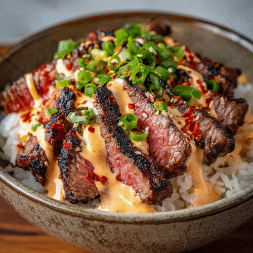 Korean BBQ Steak Rice Bowls with Spicy Creamy Sauce - Mandy's Healthy Life
