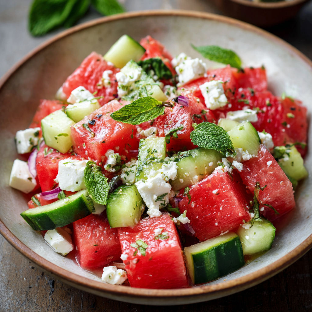 Simple Watermelon, Cucumber, and Feta Salad: The “Hydration-Hero” Bowl