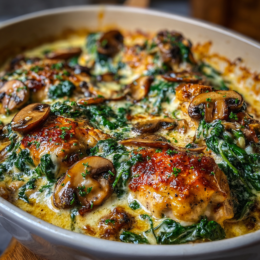 Creamy Chicken Spinach and Mushroom Oven Dish: A Comforting One-Pan Family Favorite