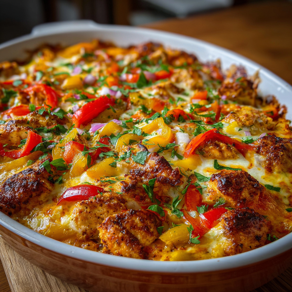 Chicken Fajita Cottage Cheese Bake