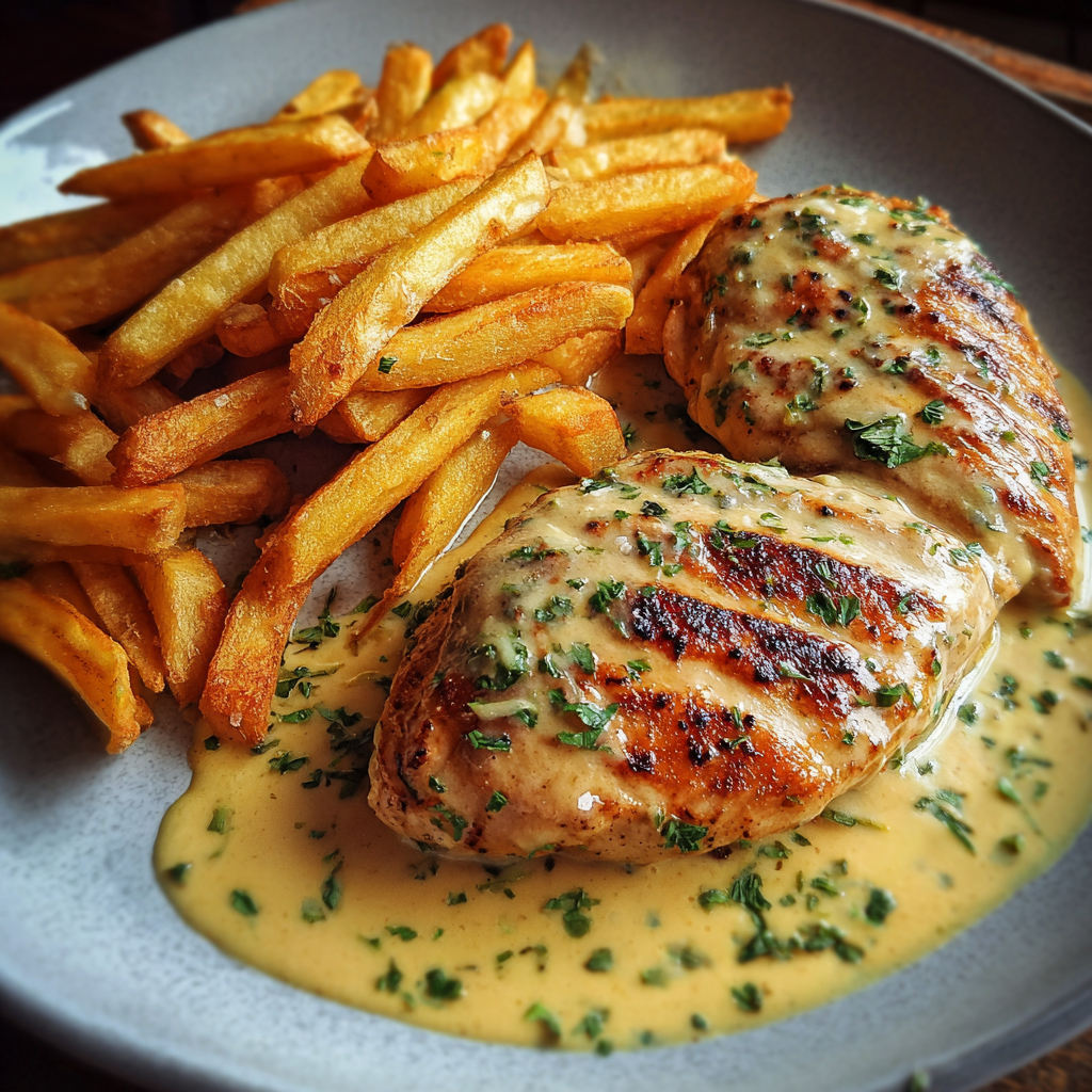 Chicken Fillet in Spicy, Creamy Garlic-Parmesan Sauce with Fries (Crispy, Creamy & Irresistible)