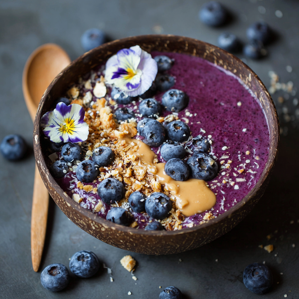 Vegan Blueberry, Oats & Peanut Butter Smoothie Bowl