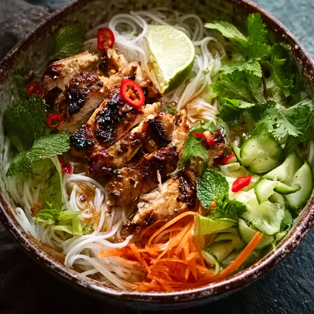 Vietnamese Noodles with Lemongrass Chicken (Bún Gà Nướng)