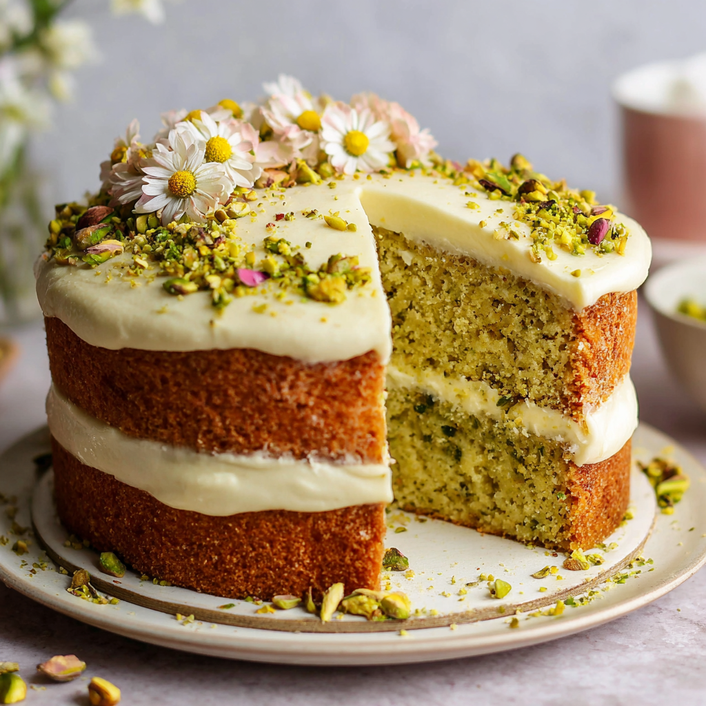 Lemon Pistachio Cake with Lovely Lemon Frosting – Moist, Nutty & Zesty Dessert