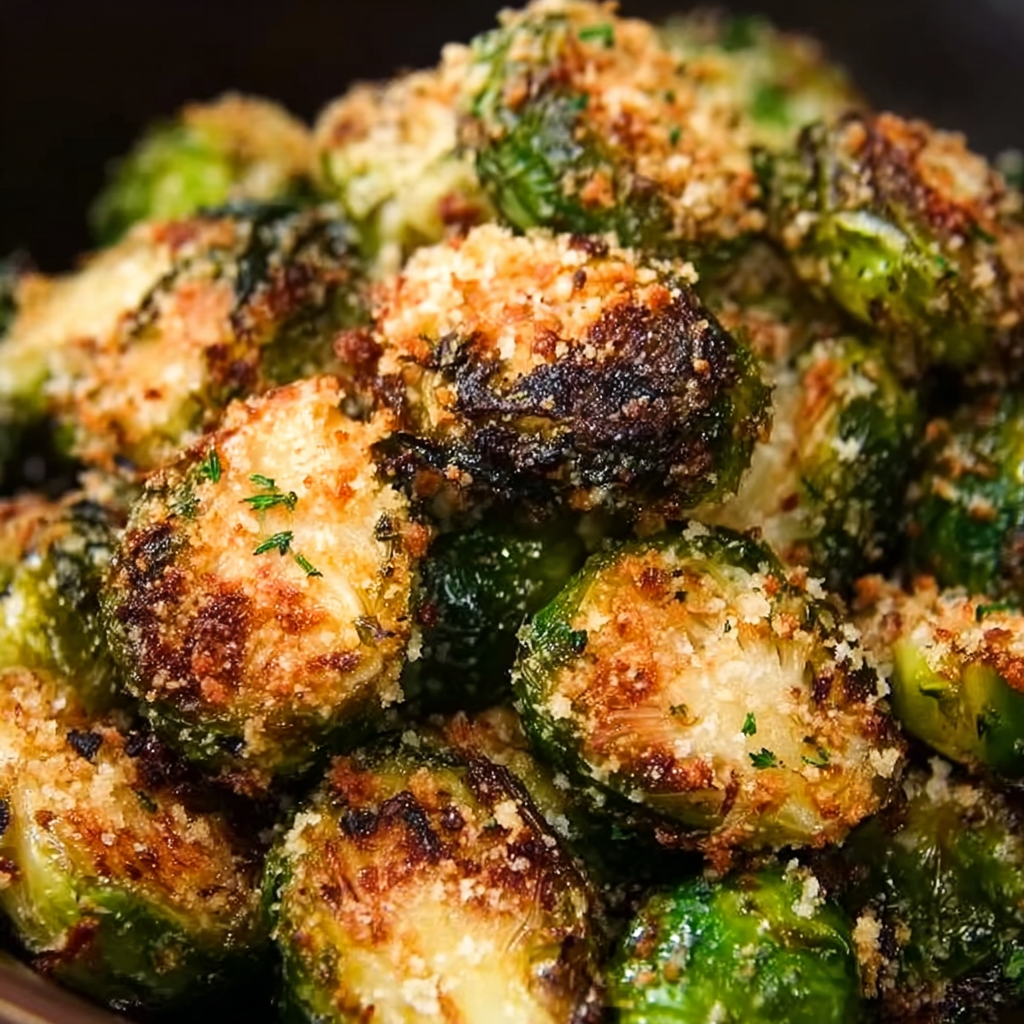 Crispy Parmesan Garlic Roasted Brussels Sprouts