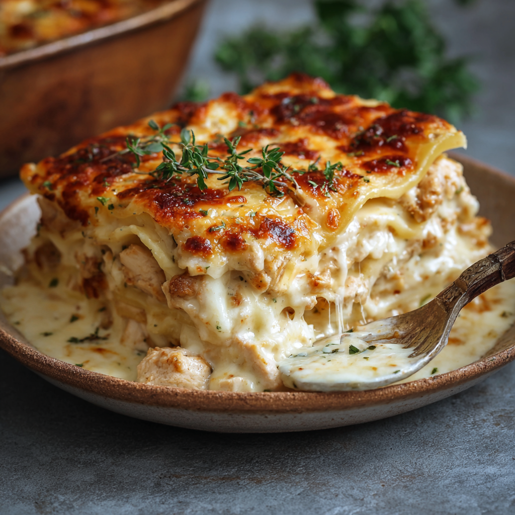 Creamy Chicken Lasagna with White Sauce