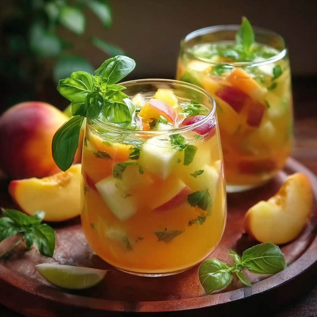 White Sangria with Melon, Peach & Basil