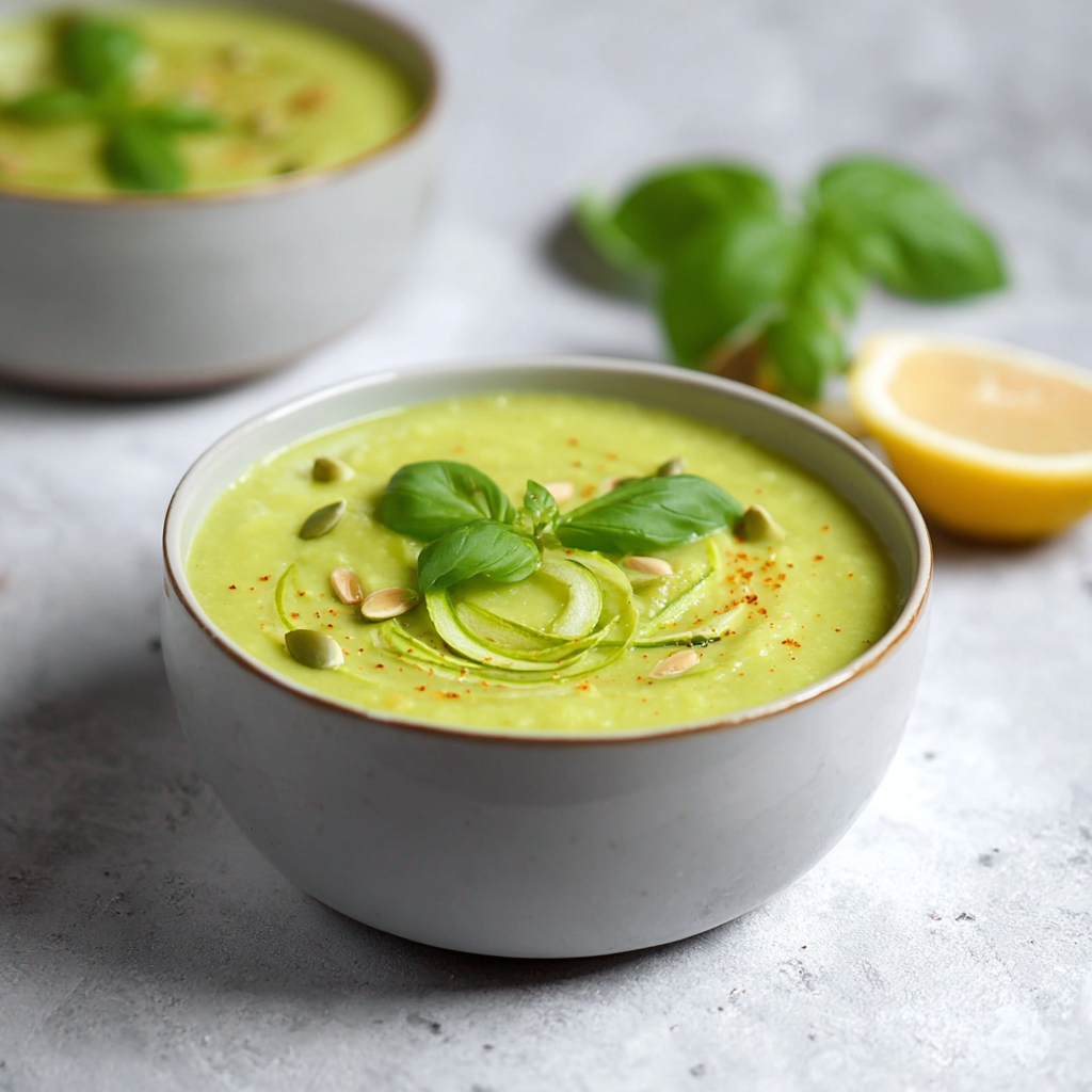 Vegan Zucchini Soup with Lemon and Basil