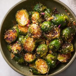 Healthy crispy Brussels sprouts from the air fryer with minimal oil and maximum crunch and nutrients
