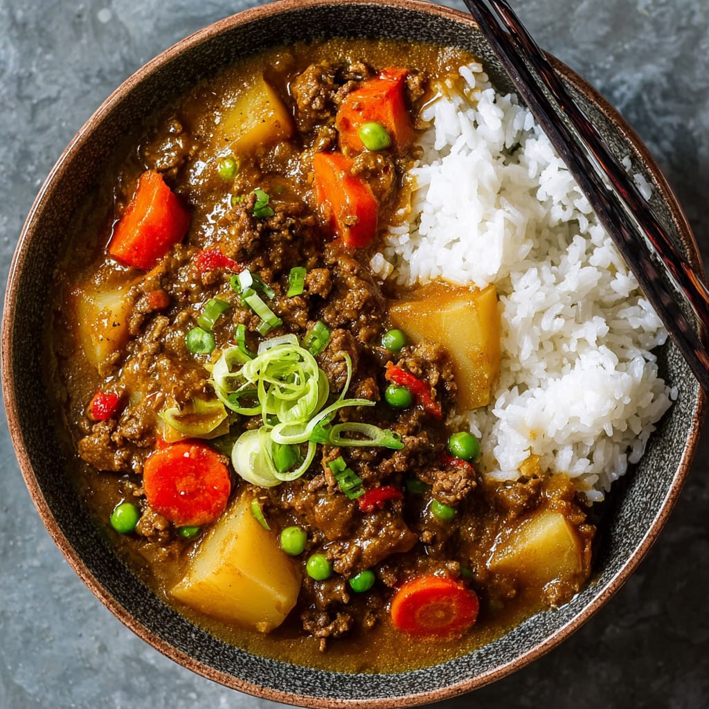 Nutritious Japanese curry with beef potatoes carrots rich in protein and vitamins for meal prep