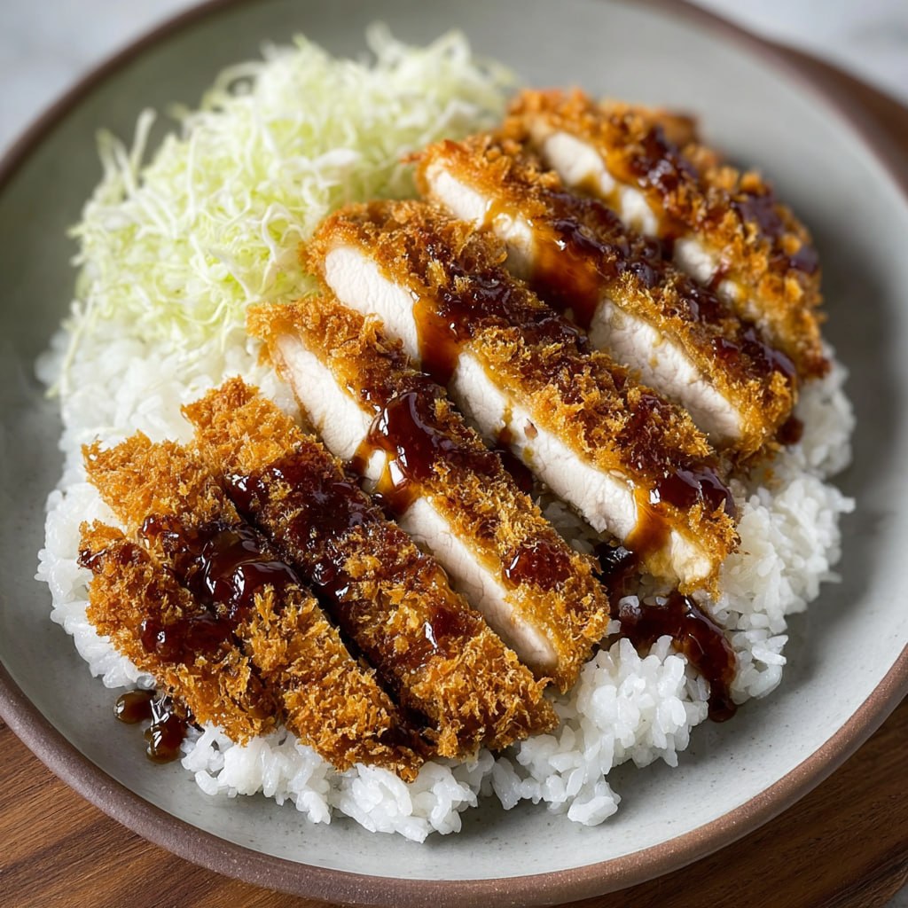 Air-fried chicken katsu cutlet with crispy panko coating served with a fresh green salad