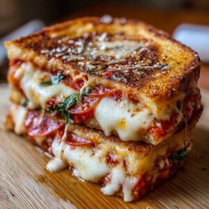 Easy pizza grilled cheese recipe with golden crispy bread and melted cheese