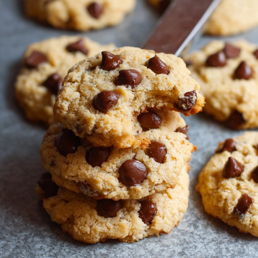 Stack of wholesome sugar-free cookies with chocolate chips visible