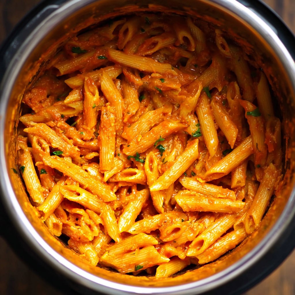 Nutritious Instant Pot penne pasta served with fresh herbs and parmesan