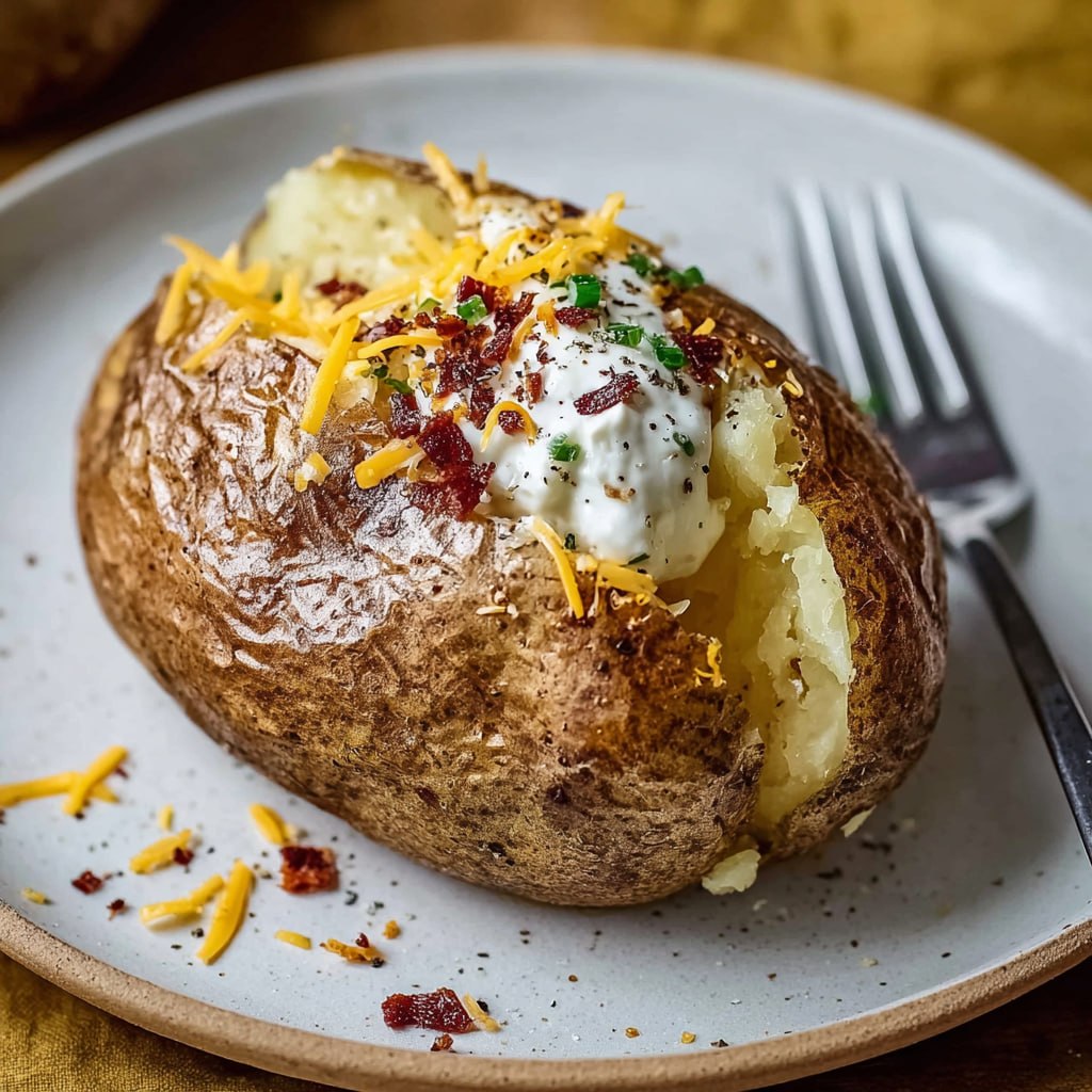 Light and nutritious microwave baked potato with fresh toppings
