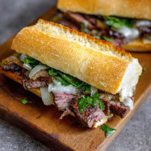 Healthy steak sandwich with lean sirloin and colorful grilled vegetables