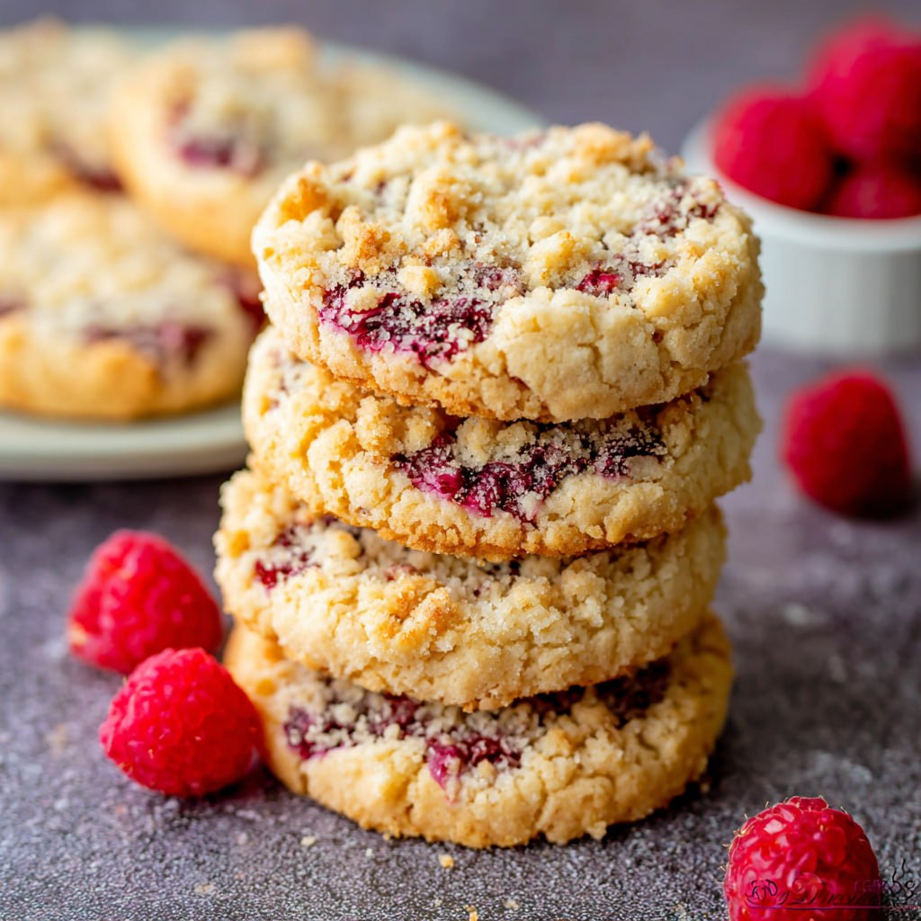 Wholesome raspberry crumble cookies on parchment paper cooling rack