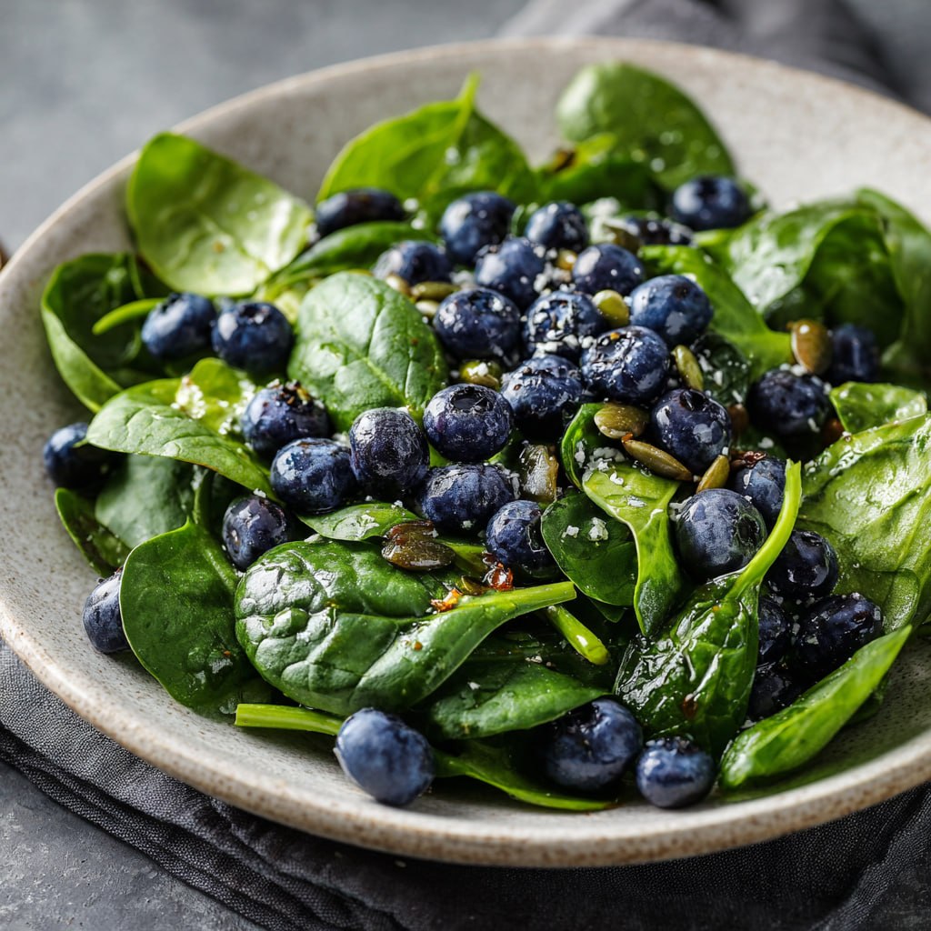 Nutritious blueberry spinach salad with feta cheese and poppy seed dressing