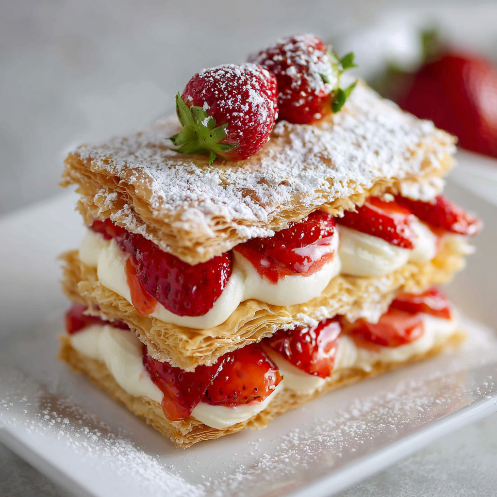 Easy Strawberry Napoleon: Layers of Puff Pastry, Cream & Fresh Strawberries