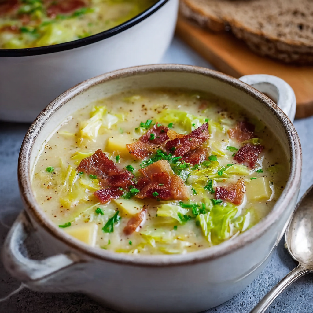 Creamy Irish Potato Soup with Bacon and Cabbage Delight!