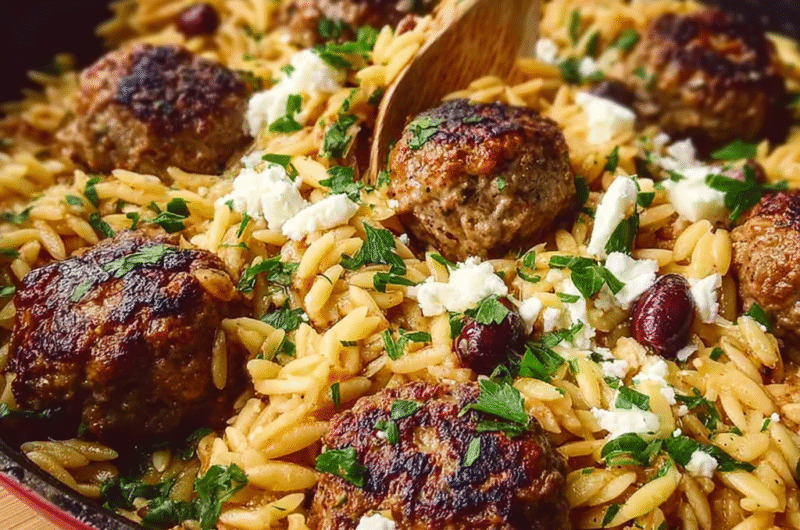 Lemony Mediterranean Meatballs with Orzo