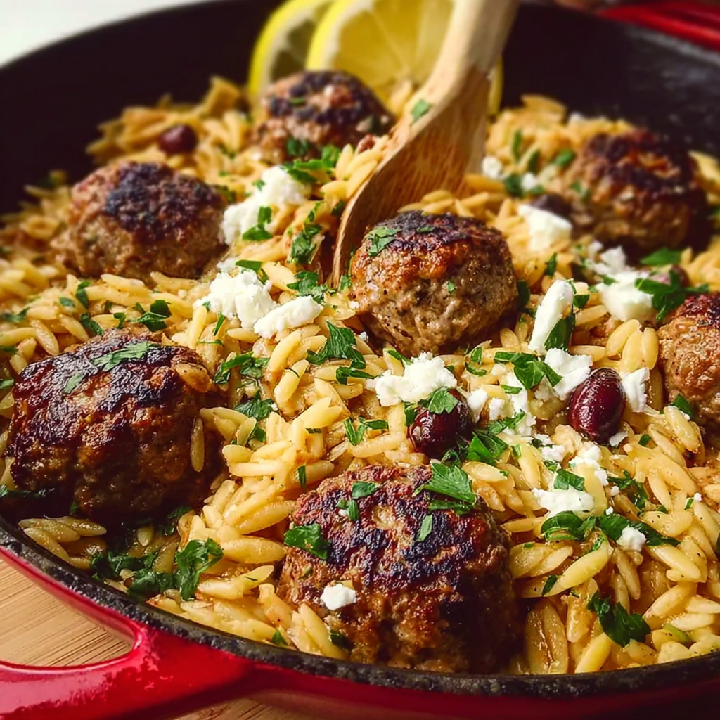 Lemony Mediterranean Meatballs with Orzo