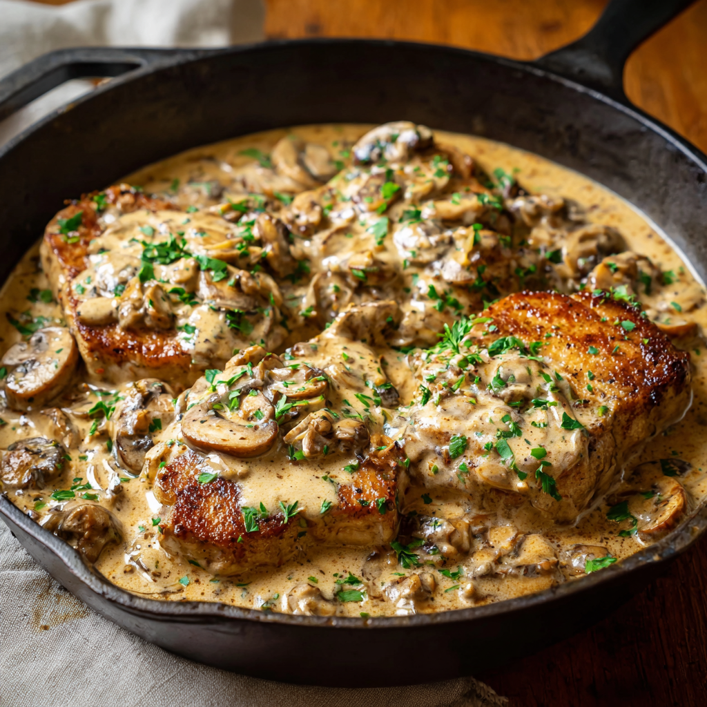 Easy Skillet Cream of Mushroom Pork Chops (Creamy, Tender & One-Pan Dinner)