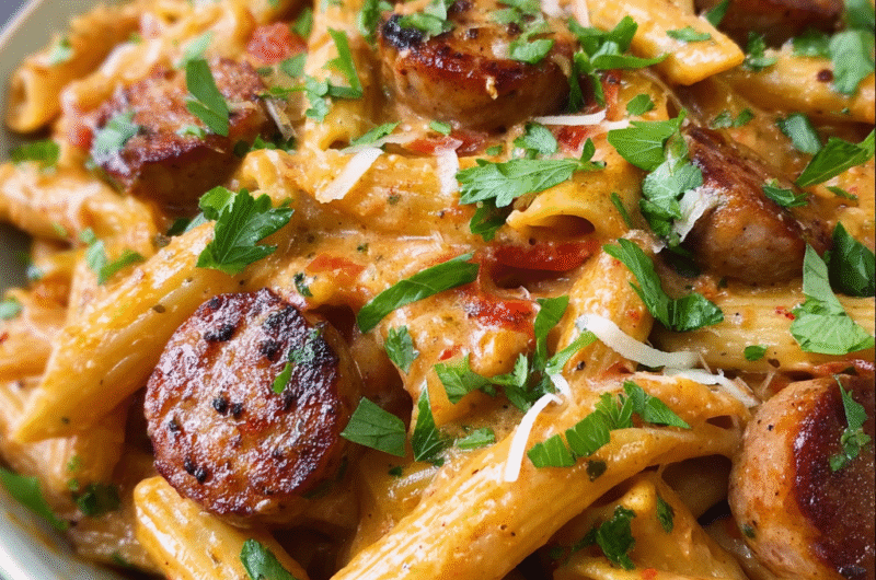 One Pot Creamy Cajun Sausage Pasta (30-Minutes, Rich & Spicy Comfort Dinner)
