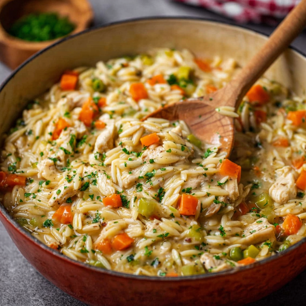 Chicken Pot Pie Orzo (Easy One-Pot Comfort Dinner)