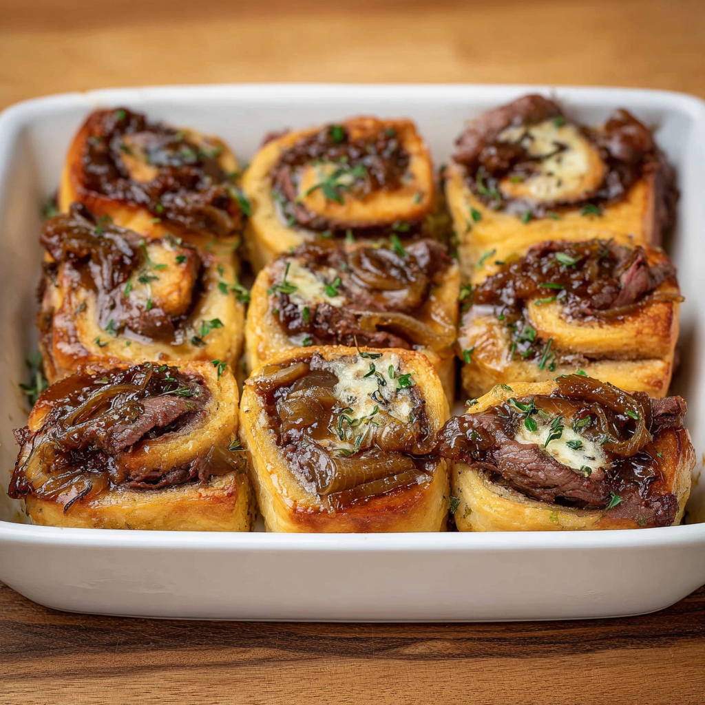 Caramelized Onion Roast Beef Rolls