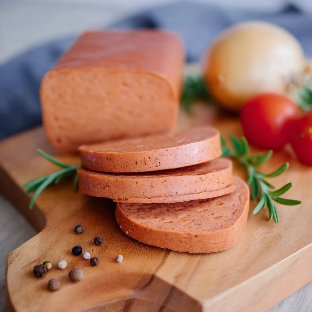 Oil-free gluten-free vegan bologna sliced thin for sandwiches
