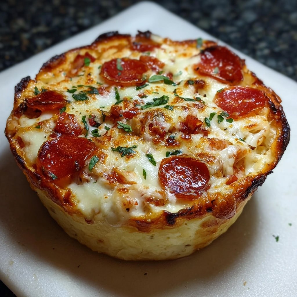 Close-up of cottage cheese pizza bowl showing creamy cottage cheese base with melted cheese, pepperoni, and Italian seasoning