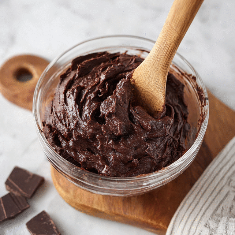 Freshly made edible brownie batter in a bowl