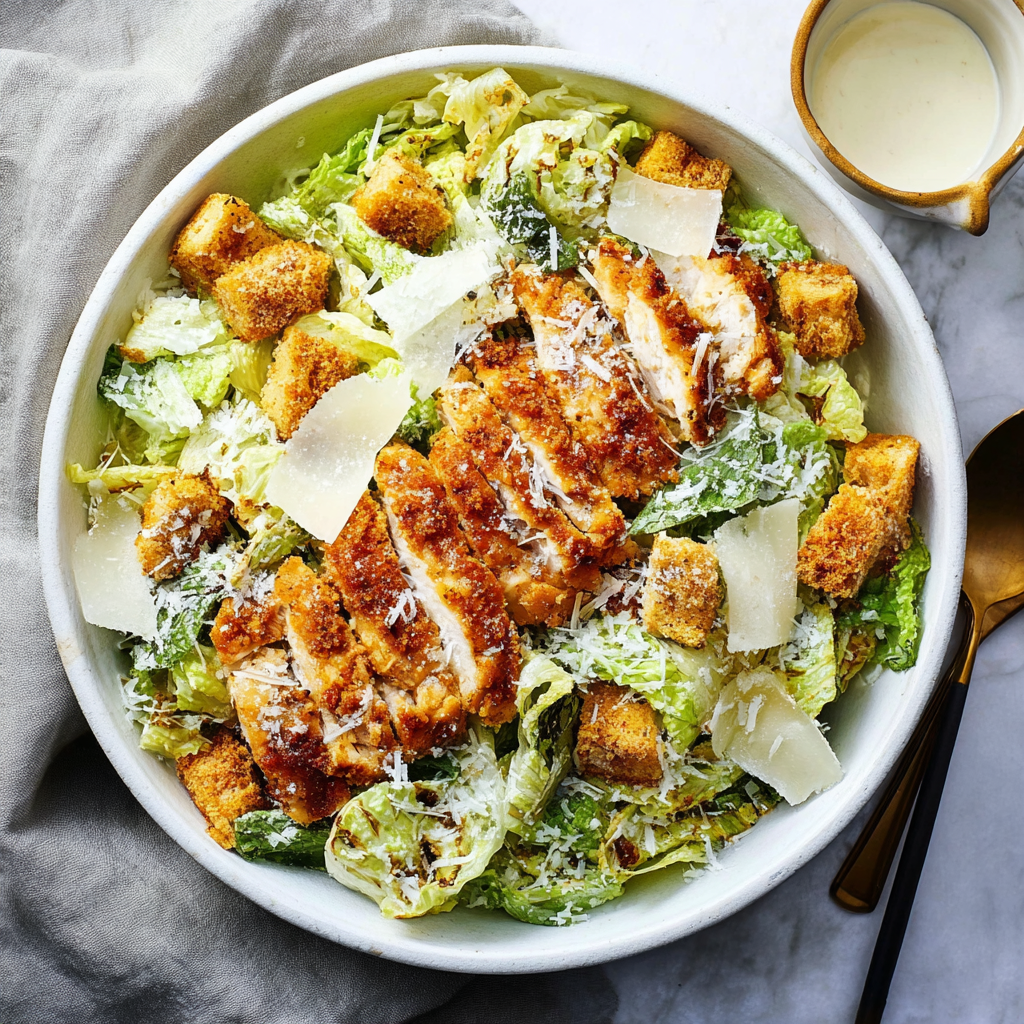 Crispy Chicken Caesar Salad (Crunchy Panko Strips, Homemade Dressing, 35 Min)