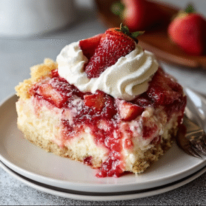 The best strawberry cheesecake on a white plate with classic New York-style creamy filling, golden graham crust, glossy strawberry topping, mint