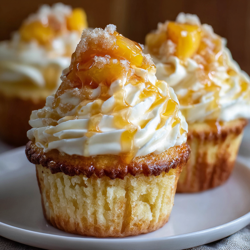 Honey Peach Cream Cheese Cupcakes (Soft Vanilla Crumb, Cream Cheese Frosting & Honey-Glazed Peach, 50 Min)