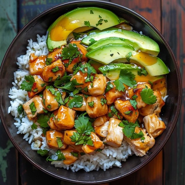 Teriyaki chicken rice bowl on a dark plate, glossy soy-glazed chicken thigh chunks over fluffy white rice, bright green steamed broccoli florets, toasted sesame seeds and sliced scallions on top, chopsticks resting beside