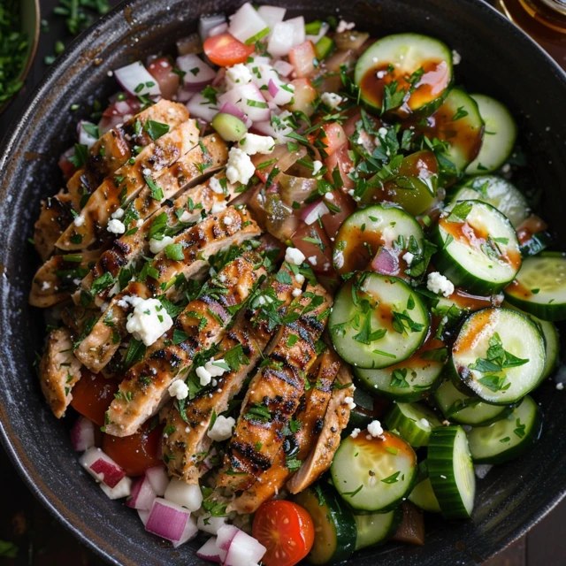 Close-up of chunky chicken salad on toasted bread showing big pieces of chicken, colorful crunchy vegetables, creamy white dressing, fresh herb specks, sliced almonds for crunch