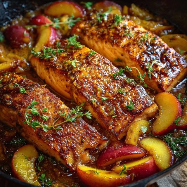 Honey Glazed Salmon With Peaches (Skin-On Fillets, Sticky Honey-Soy Glaze, 25 Min)