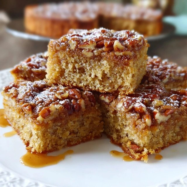 Pecan pie bars cut into squares on parchment paper, dark amber sticky pecan topping covering shortbread base, whole pecan halves arranged on top, glossy caramelized surface, square portion bites visible