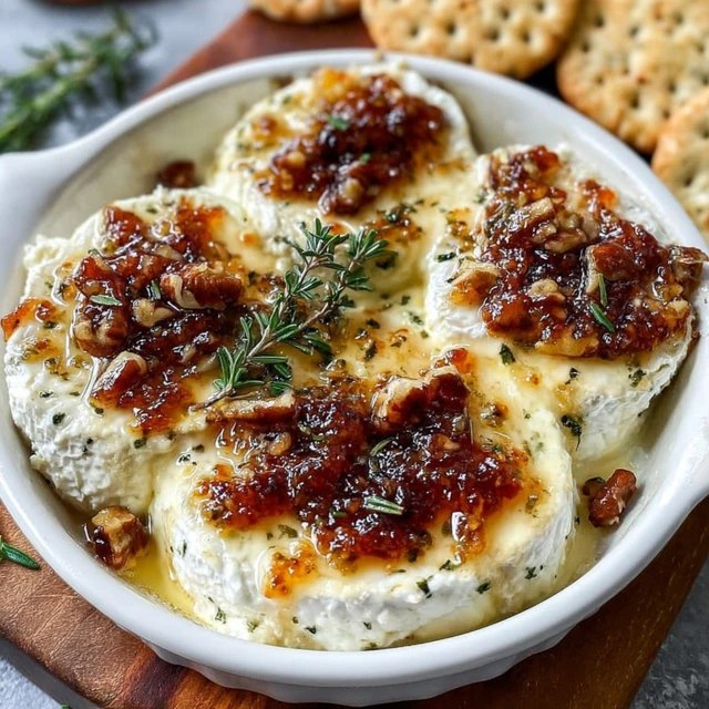 Close-up of a single toast showing crackly crostini edge, smear of soft goat cheese, glossy jam mound, fresh herb leaves on top, honey drip