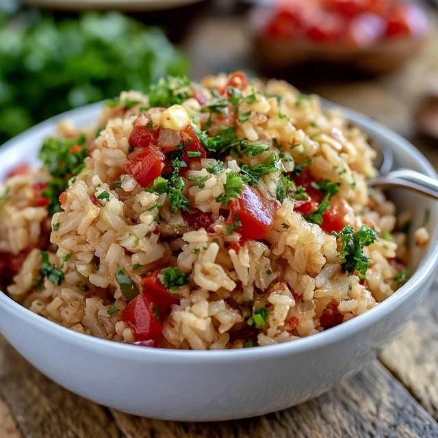 Close-up of vegetable fried rice showing separate fluffy grains, colorful vegetables and bits of scrambled egg