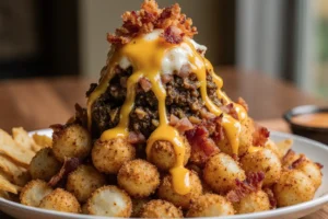 bacon cheeseburger stuffed tater tot cones