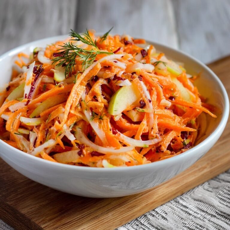 Bold and vibrant carrot apple salad overflowing with shredded carrots, apple matchsticks and candied walnuts