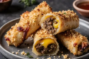 crispy cheeseburger egg rolls