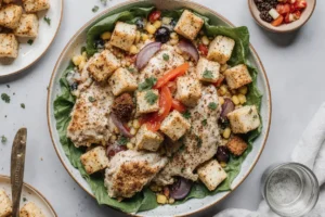crispy chicken salad with croutons