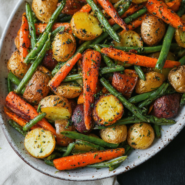 garlic herb roasted potatoes carrots and green beans